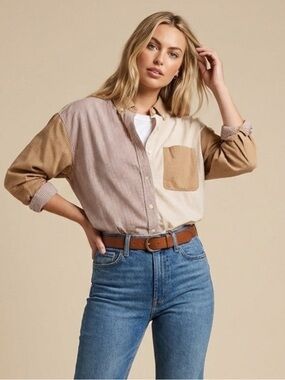 American Eagle Patchwork Button-Up Long Sleeve